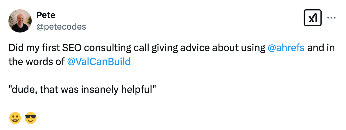 Tweet saying "Dude, that was insanely helpful"